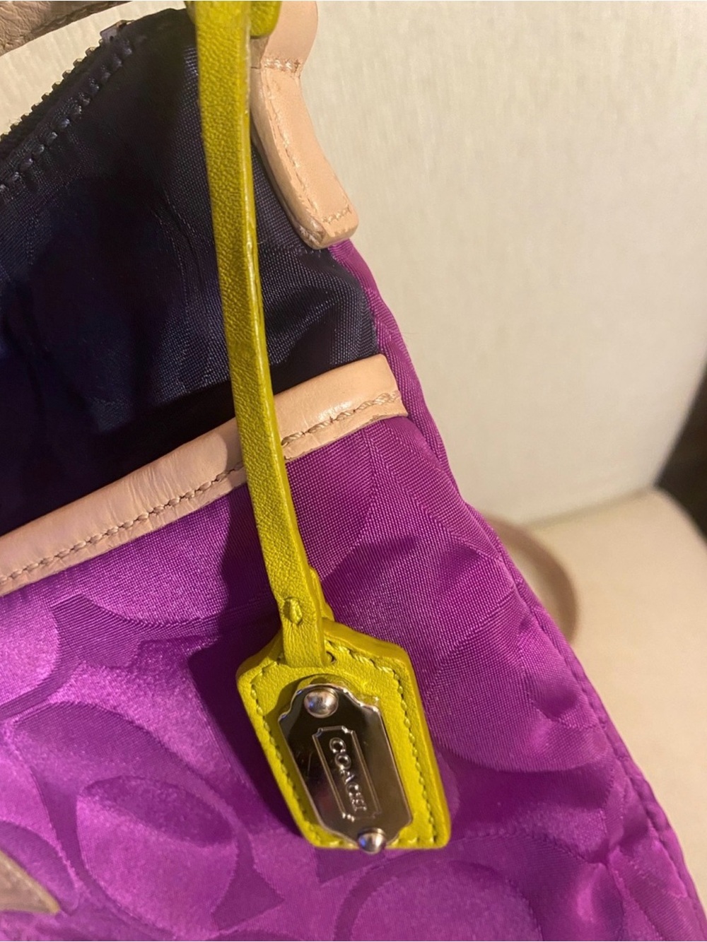 Coach Purple Crossbody with Pale Pink Trim and Yellow Accents EUC - Picture 8 of 10